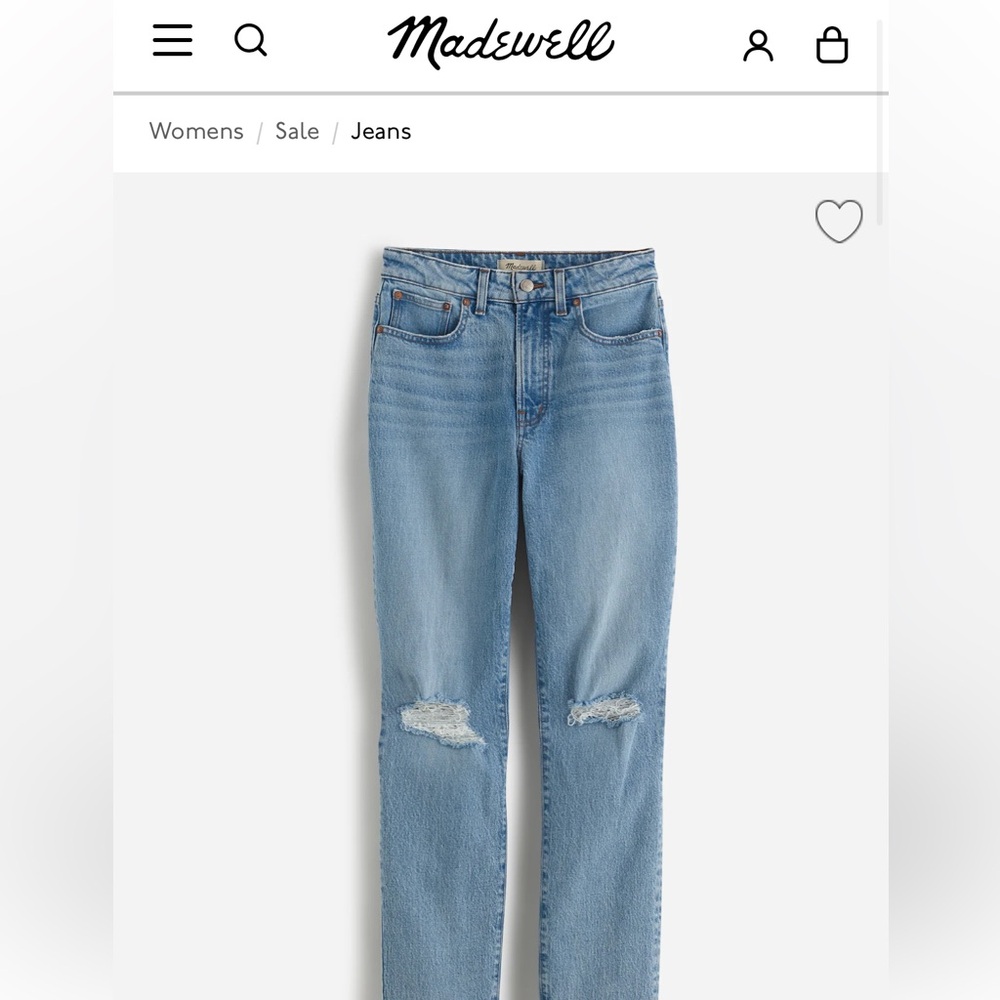 Madewell Blue Straight Leg Jeans with Distressed Knees